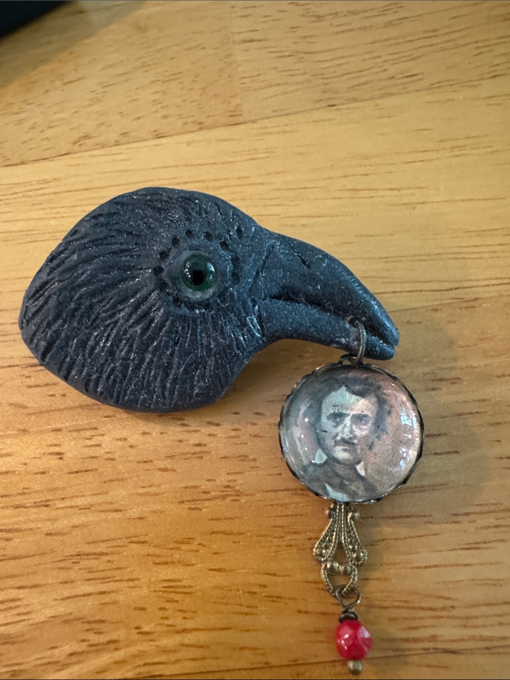 Poe and Raven brooch handmade